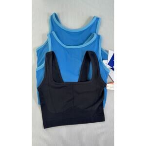 3pc Sports Bra Bundle Blue LAB + Black Seamless Removable Pads M NWT
